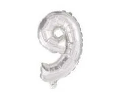 Skaičius sidabrinis, sidabrinis folijos balionas skaičius 9, 10 cm