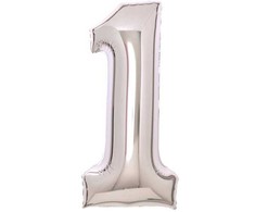 Skaičius sidabrinis, skaičius 1 folijos balionas 66 cm