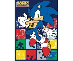 Koc polarowy 100x140 Sonic mėlyna kolorowyy pled dziecięcy S24