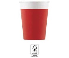 Spalva vienspalvė raudona, raudoni popieriniai puodeliai, 8 vnt. po 200 ml FSC