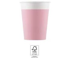 Spalva vienspalvė rožinė, popieriniai puodeliai, 8 vnt. po 200 ml FSC