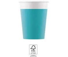 Spalva vienspalvė turkio spalvos, mėlyna popierinė stiklinė, 8 vnt. po 200 ml FSC
