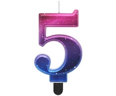 Spalvinga žvakė „Night Sky Metal“ su skaičiumi 5, žvakė tortui