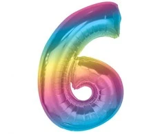 GoDan Foil balionas numeris 6, vaivorykštė Smart, 92 cm