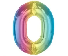 GoDan Foil balionas numeris 0, vaivorykštė Smart, 92 cm
