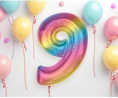 GoDan Foil balionas numeris 9, vaivorykštė Smart, 92 cm