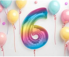 GoDan Foil balionas numeris 6, vaivorykštė Smart, 92 cm