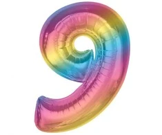 GoDan Foil balionas numeris 9, vaivorykštė Smart, 92 cm