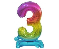 Spalvingas mini folijos balionas su skaičiumi 3 ir pagrindu, 38 cm