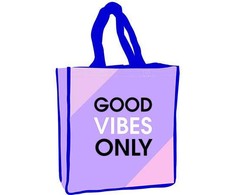 Spalvotas „Good Vibes Only“ pirkinių krepšys, 34 cm