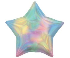 Spalvotas holografinis žvaigždės formos pastelinis vaivorykštės folijos balionas 48 cm