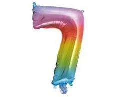 Spalvotas metalinis mini folijos balionas su 7 skaičiais, 34 cm