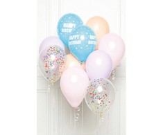 Spalvotas pastelinis balionas „Su gimtadieniu“, 10 dalių balionų rinkinys 11 colių (27,5 cm)