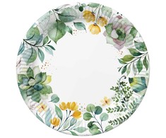 Spalvoti gėlių rėmeliai, popierinės lėkštės, 8 vnt., 22,7 cm