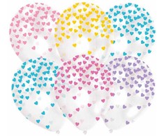 Spalvoti konfeti balionai širdelės formos, 6 vnt., 11 colių (27,5 cm)