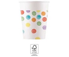 Spalvoti popieriniai puodeliai „Colored Dots“ 8 vnt. po 200 ml FSC