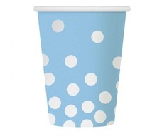 Spalvoti sidabriniai taškeliai mėlyni taškuoti popieriniai puodeliai, 6 vnt., 270 ml