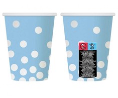 Spalvoti sidabriniai taškeliai mėlyni taškuoti popieriniai puodeliai, 6 vnt., 270 ml