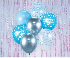 GoDan Balony B&amp;C sidabrinė ir-mėlyna Happy Birthday 7szt