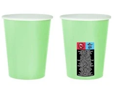 Spalvoti vienspalviai mėtų žalios spalvos popieriniai puodeliai, 14 vnt. pakuotėje, 270 ml