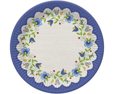 Spalvotos, liaudies siuvinėjimo popierinės lėkštės, 8 vnt., 18 cm