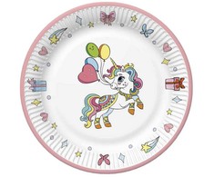 Spalvotos popierinės lėkštės Vienaragio formos, 8 vnt., 22,7 cm