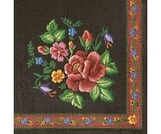 Spalvotos rožės kalnų juodos siuvinėjimo servetėlės, 20 vnt., 33x33 cm