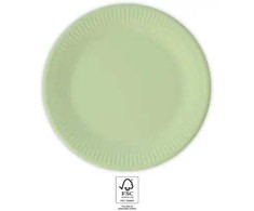 Spalvotos vienspalvės pastelinės mėtinės, žalios popierinės lėkštės, 8 vnt., 23 cm, FSC