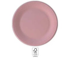 Spalvotos vienspalvės rožinės popierinės lėkštės, 8 vnt., 23 cm, FSC