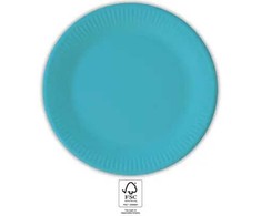 Spalvotos vienspalvės turkio, mėlynos popierinės lėkštės, 8 vnt., 23 cm, FSC