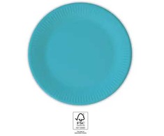 Spalvotos vienspalvės turkio, mėlynos popierinės lėkštės, 8 vnt., 20 cm, FSC