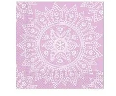 Spalvotos violetinės baltos mandalų servetėlės, 20 vnt., 33x33 cm, FSC
