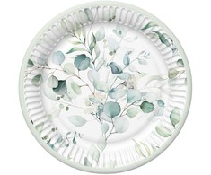 Spalvotų eukalipto šakelių popierinių lėkščių rinkinys, 8 vnt., 18 cm