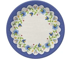 Spalvotų liaudies siuvinėjimo popierinių lėkščių rinkinys, 8 vnt., 22,7 cm