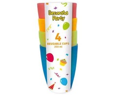 Spalvotų plastikinių puodelių rinkinys, 4 vnt., po 250 ml