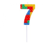 Spalvų rinkimo kaladėlės, konstruktoriaus numeris 7, torto žvakė, skaičiaus žvakė