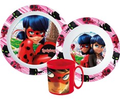 Stebuklingas „Ladybug“ vakarienės rinkinys, mikroplastiko rinkinys su 350 ml puodeliu