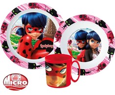 Stebuklingas „Ladybug“ vakarienės rinkinys, mikroplastiko rinkinys su 350 ml puodeliu