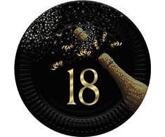 Su gimtadieniu, auksinės šampano spalvos, su gimtadieniu, 18 popierinių lėkščių rinkinys, 8 vnt., 22,7 cm