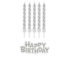 GoDan B&amp;C Happy Birthday žvakės, sidabrinės, 16 vnt.