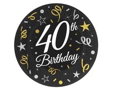Su gimtadieniu B&amp;C Su gimtadieniu 40 popierinių lėkščių, 6 vnt., 18 cm