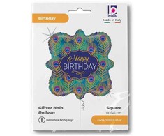 Su gimtadieniu blizgučiais Peacook folijos balionas „Happy Birthday“, 46 cm