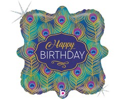 Su gimtadieniu blizgučiais Peacook folijos balionas „Happy Birthday“, 46 cm