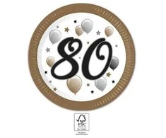 „Su gimtadieniu“ etapas „Su gimtadieniu“ 80 popierinių lėkščių rinkinys, 8 vnt., 23 cm, FSC