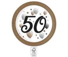 „Su gimtadieniu“ etapas „Su gimtadieniu“, 50 popierinių lėkščių rinkinys, 8 vnt., 23 cm, FSC