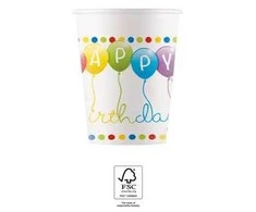 Vienkartiniai popieriniai puodeliai su gimtadieniu 200 ml 8 vnt.
