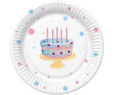 Su gimtadieniu tortas su balionais Popierinės lėkštės Su gimtadieniu 8 vnt. 22,7 cm