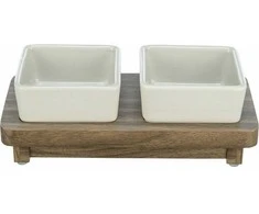 Bļoda dzīvniekiem, keramika - Trixie CityStyle bowl set, ceramic/MDF, 2 × 0.4 l/12 × 12 cm/30 × 4 × 15 cm