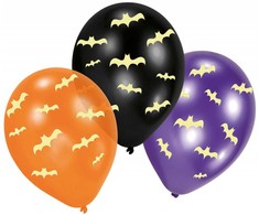 Šviečiantys tamsoje balionai „Halloween Bats“, 6 vnt., 11 colių (27,5 cm)