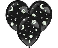 Šviečiantys tamsoje balionai „Space“ su priedais, 3 dalys, 14 colių (35,5 cm)